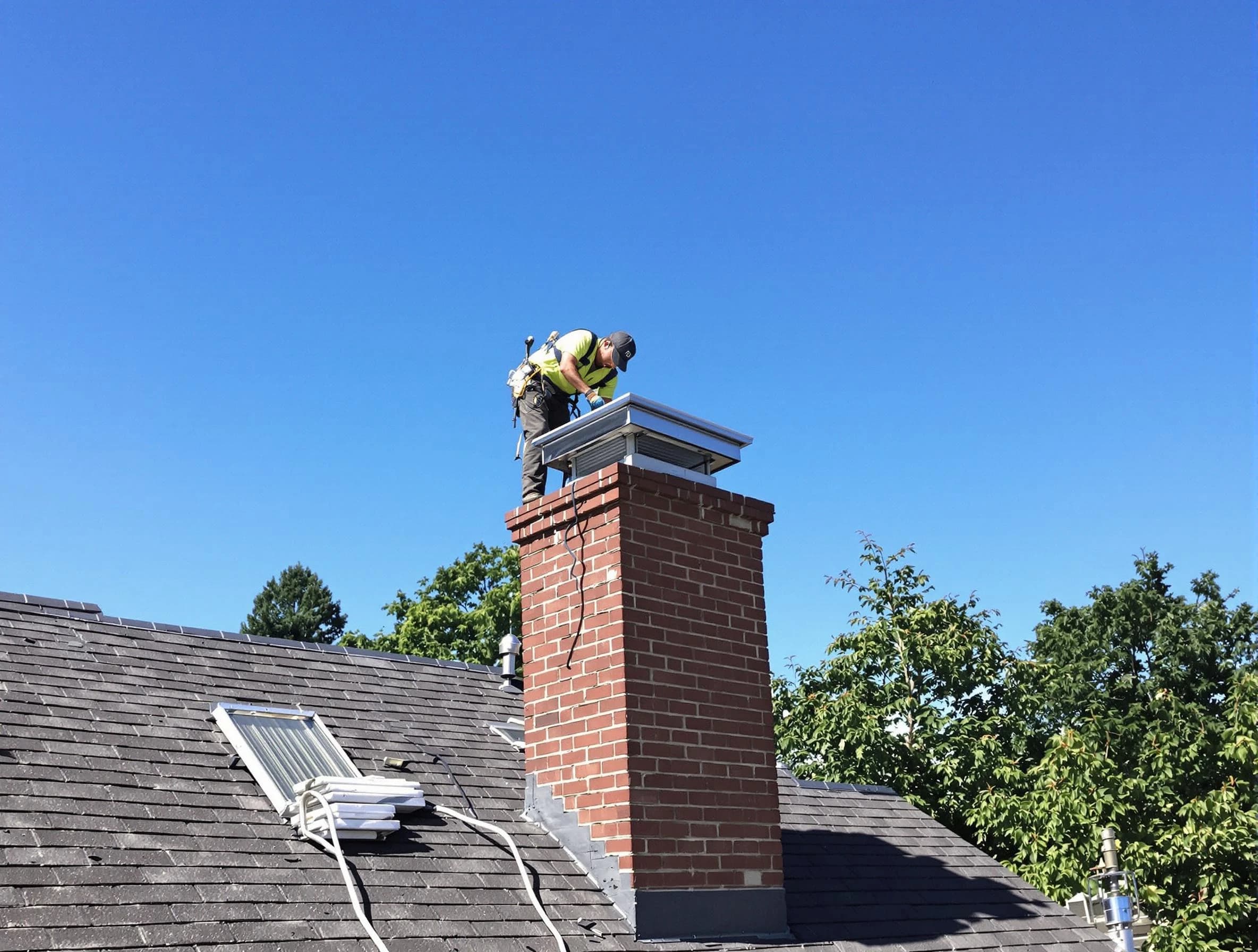 La Cienega Chimney Sweep technician measuring a chimney cap in La Cienega, NM