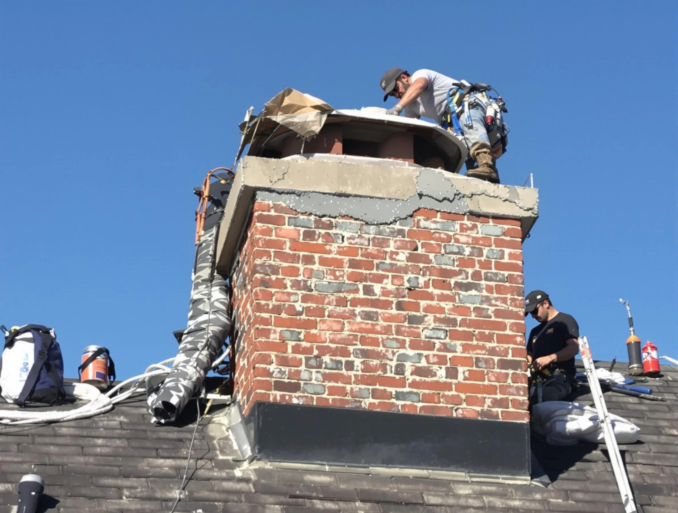 La Cienega Chimney Sweep installing a custom chimney crown in La Cienega, NM